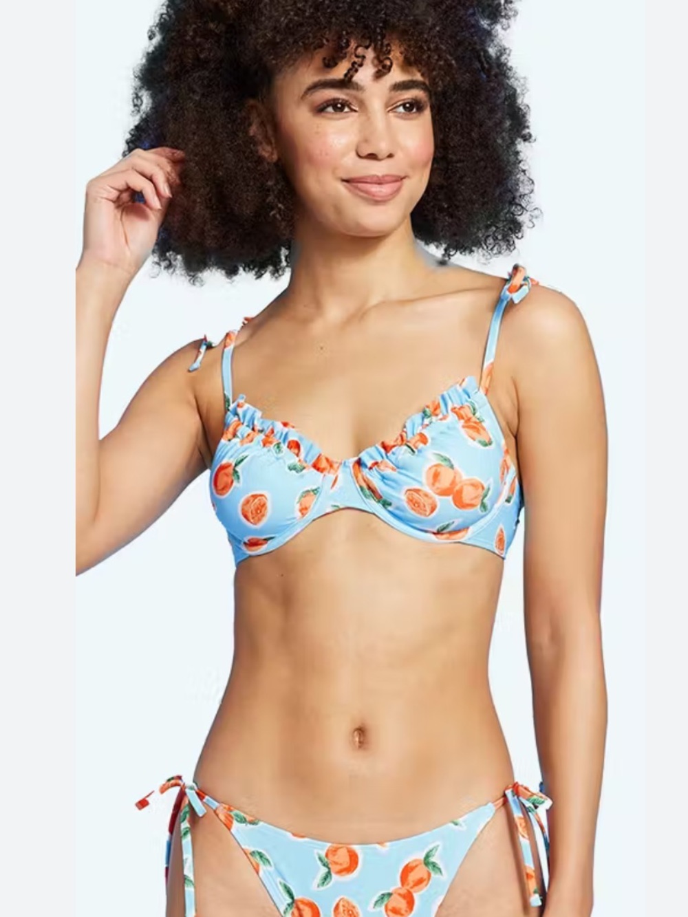 Wild Fable Light Blue Peach Print Underwire Bikini Top - Womens Swim